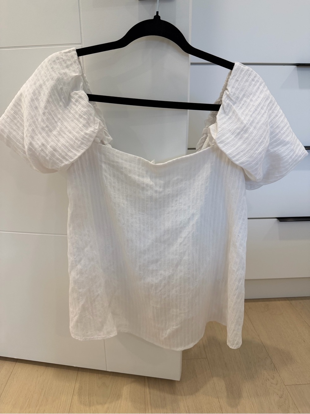 Club Monaco White Puff-Sleeve Square Neck Blouse